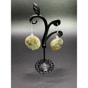 Flashy‎ Labradorite Coin Pendant Earrings - 925 Silver
